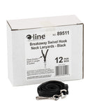Breakaway Lanyards, Black, Swivel Hook, 12/BX