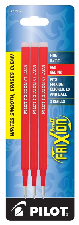 FriXion Refills for Erasable Pens Gel Ink Fine 0.7 mm Point Red Ink Pkg. 3