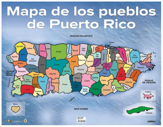 Cartel Mapa Con Pueblos De Puerto Rico