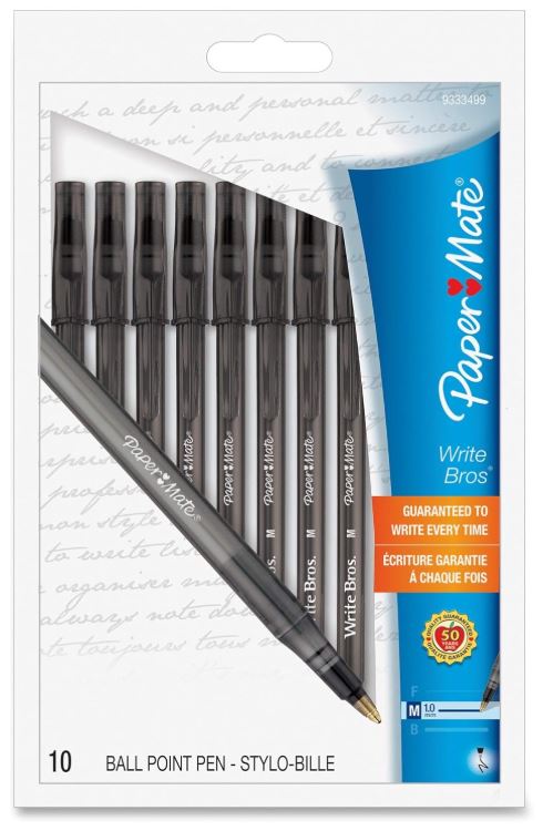 Paper Mate Write Bros Ballpoint Pens 1.0 mm Medium Black Pkg. 10
