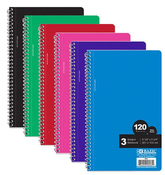 Libreta Argollada 3 Sub. Gde Wide-Ruled Assorted Color 240 PG