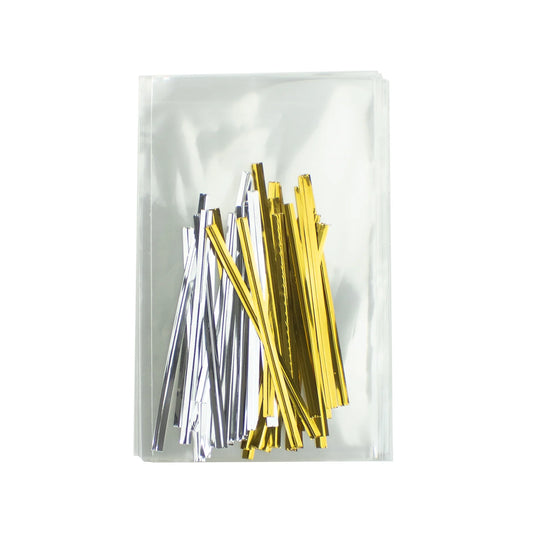 4x6 inch 1mil Flat Poly Bags with Tie Wraps (50 Bags/25 Ties Gold/ 25 Ties Silver).