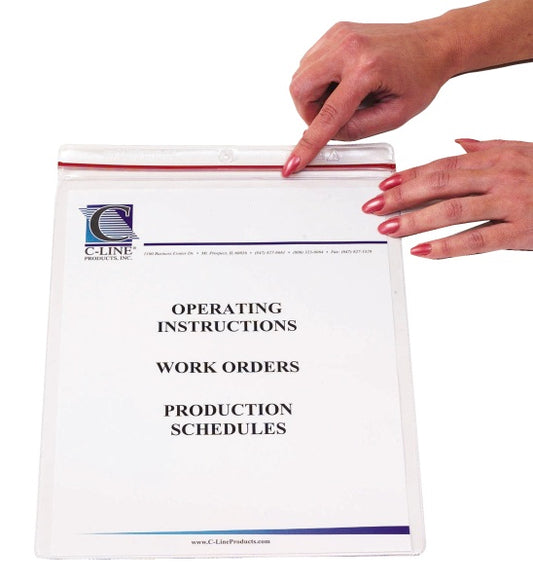 Zipper seal shop ticket holders, welded vinyl, both sides clear, 9 x 12