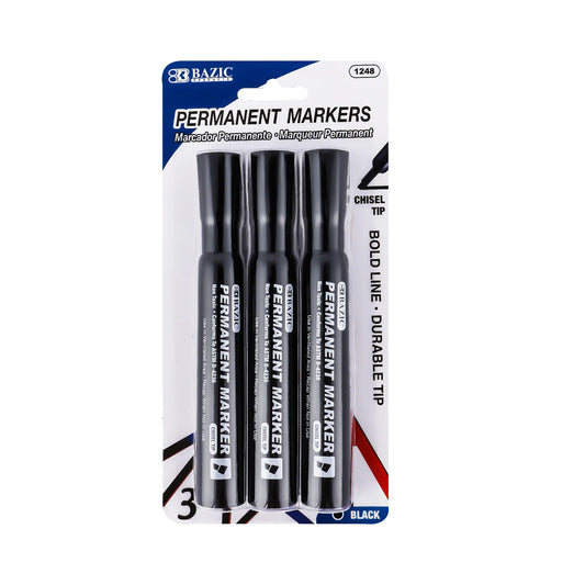 BLACK CHISEL TIP PERMANENT MARKERS PQT.3