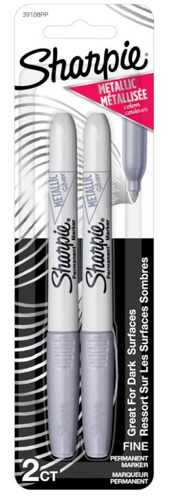 Sharpie Permanent Markers Fine Point Metallic Silver Pkg. 2