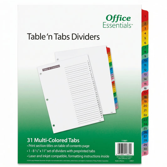 Table 'n Tabs Dividers Multi-Color 1-31 Tab Pkg. 31 - JA Riollano
