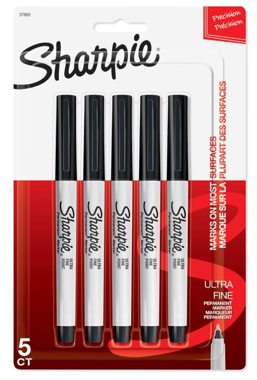Sharpie Permanent Markers Ultra Fine Tip Black Pkg. 5