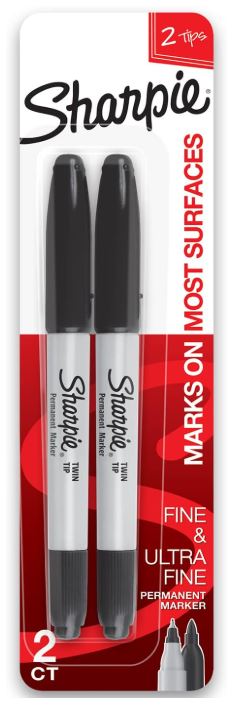 Sharpie Twin Tip Fine Point and Ultra Fine Point Permanent Markers Black Pkg. 2