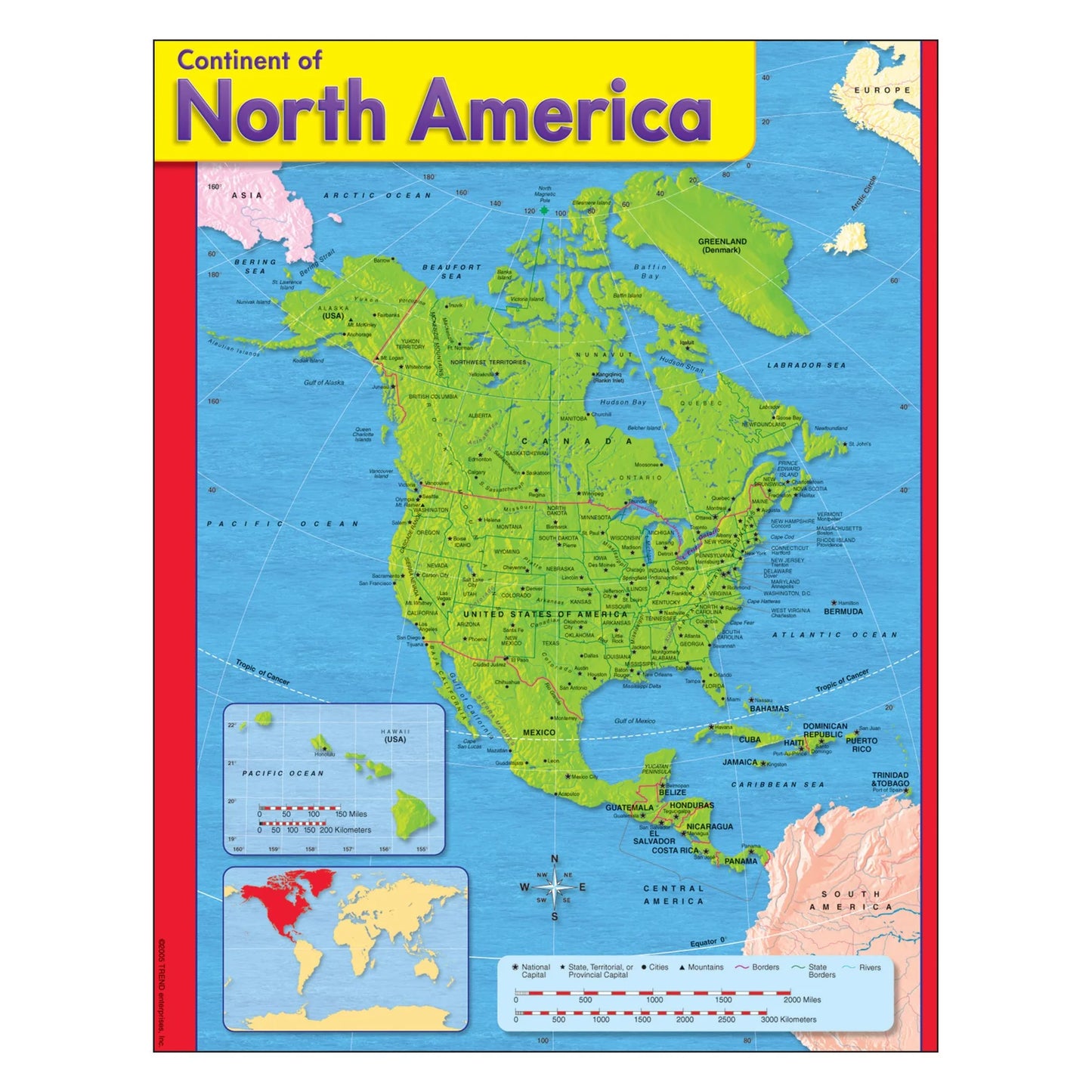 CONTINENT OF NORTH AMERICA LEARNING CHART 17X22