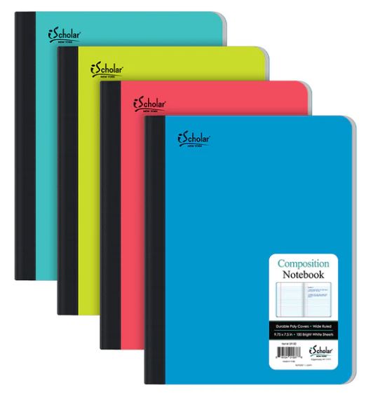 Poly Covers Color Composition Notebook Wide Ruled 9.75" x 7.5" 100 Sheets