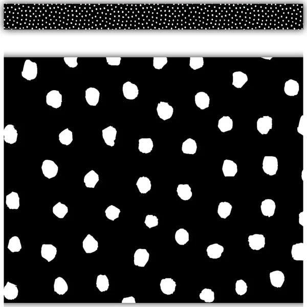 WHITE PAINTED DOTS ON BLACK STRAIGHT BORDER 3''X35