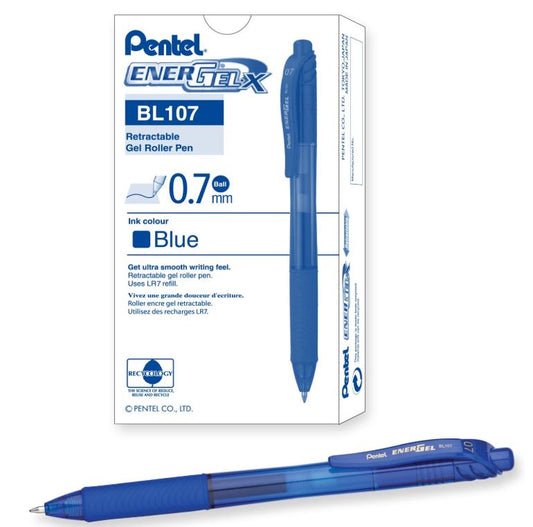 EnerGel X Roller Ball Retractable Gel Pen 0.7 mm Medium Blue Cj. 12