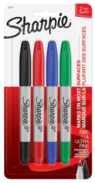 Sharpie Twin Tip Fine Tip and Ultra Fine Point Permanent Markers Assorted Colors Pkg. 4