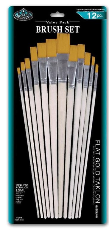 Gold Taklon Flat Brush Set Pkg. 12