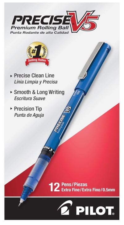 Precise V5 Rolling Ball Stick Pens 0.5 mm Extra Fine Point Blue Ink CJ. 12