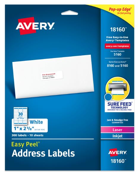 Easy Peel Address Labels 1" x 2-5/8" White Pkg. 300