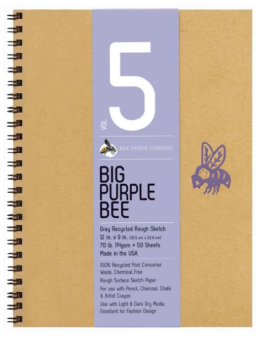Big Purple Bee Gray Bogus Recycled Rough Sketch Journal 9" x 12"
