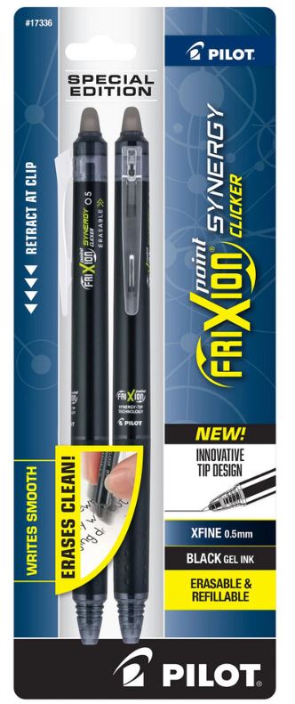 FriXion Point Synergy Clicker Black Erasable Gel Ink 0.5 mm Extra Fine Pkg. 2