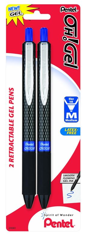 Oh! Gel Retractable Gel Pen 0.7mm Medium Blue Pkg. 2