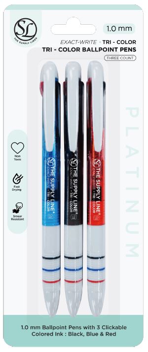 Tri Color Ballpoint Pens | 3pk