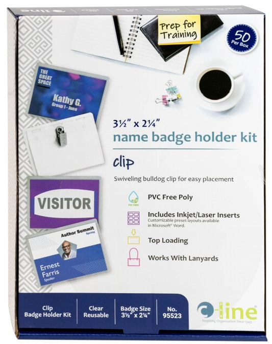 Clip Style Badge Holders, Sealed with inserts, 3 1/2 x 2 1/4, 50/BX