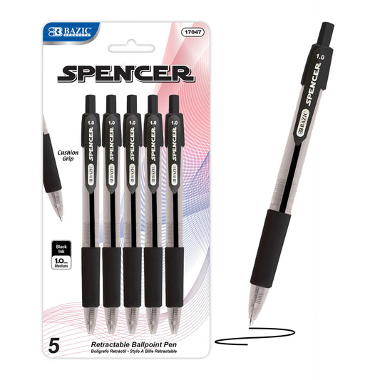 SPENCER BLACK RETRACTABLE PEN W/ CUSHION GRIP (4/P
