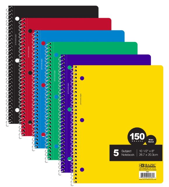 Libreta Argollada 5 Sub. Gde Wide-Ruled Assorted Color 300 PG - JA Riollano