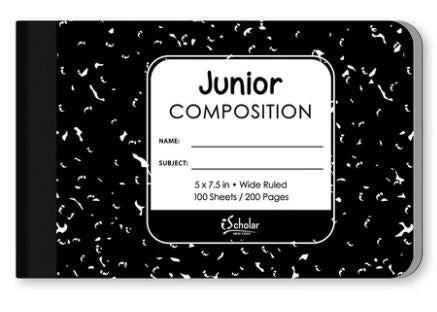 Junior Composition Notebook Wide Ruled 5" x 7.5" 100 Sheets