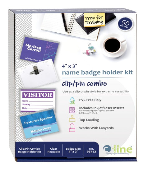 Clip/Pin Combo Style Name Badges, Sealed with inserts, 4 x 3, 50/BX