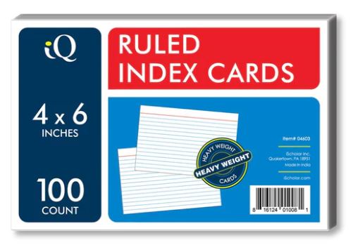 Index Cards White Ruled 4" x 6" Pkg. 100