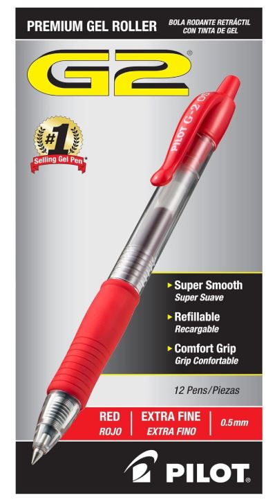 G2 Retractable Gel Pens Extra Fine Point 0.5 mm Red Ink CJ. 12