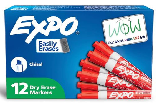 EXPO Dry Erase Markers Low Odor Ink Chisel Tip Red Cj. 12