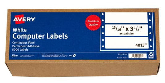 White Computer Labels 15/16" x 3-1/2" Dot Matrix Labels and Pin-Feed Labels Cj. 5000