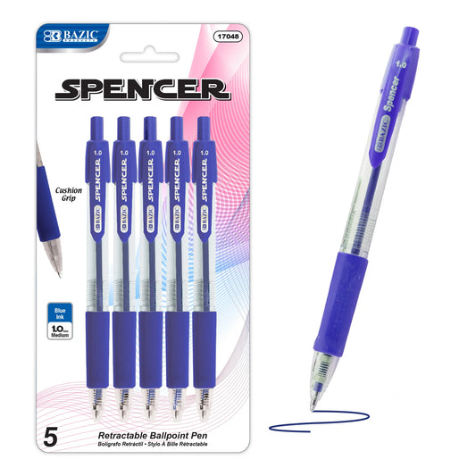 SPENCER BLUE RETRACTABLE PEN W/ CUSHION GRIP (4/PA