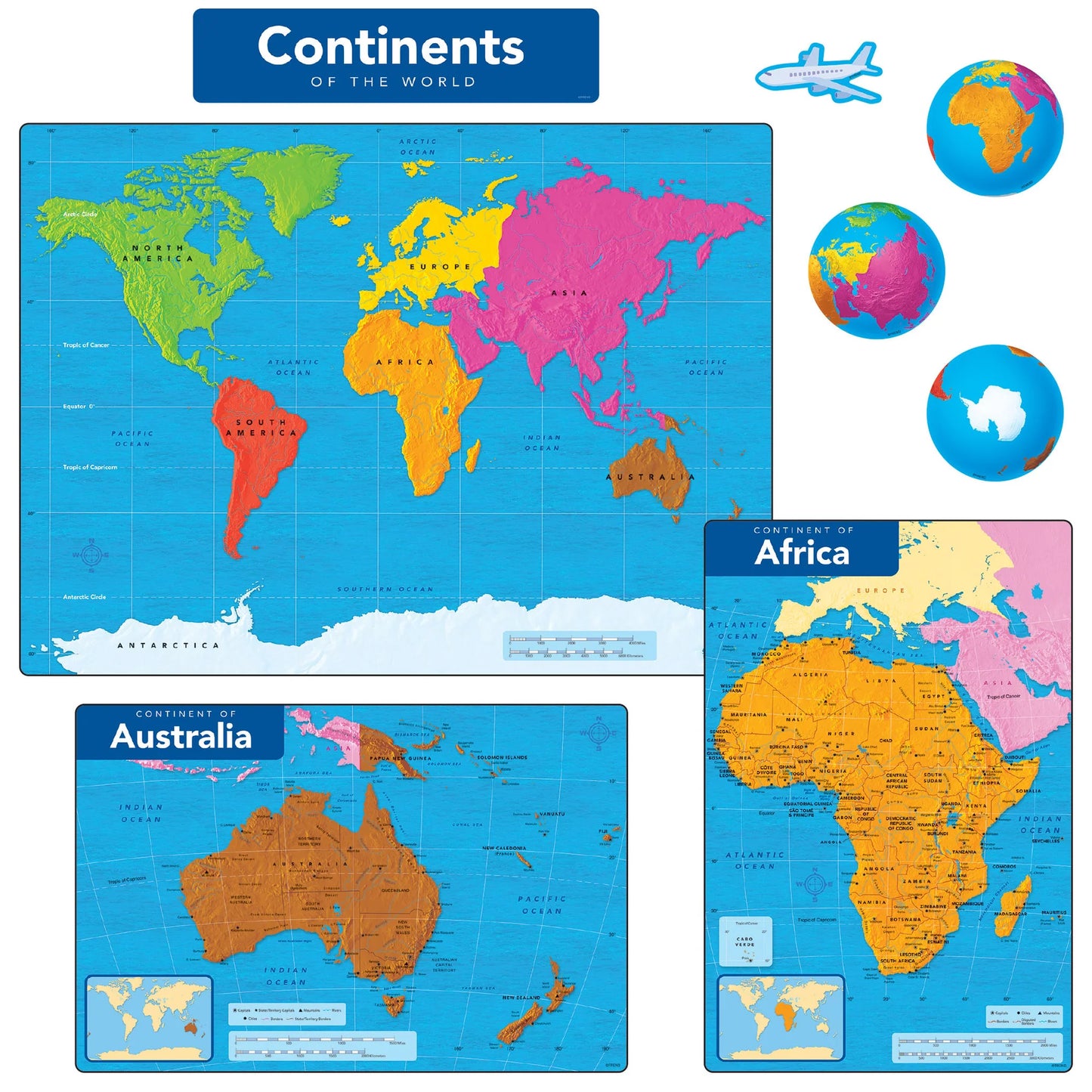 CONTINENTS OF THE WORLD LEARNING SET 18PCS