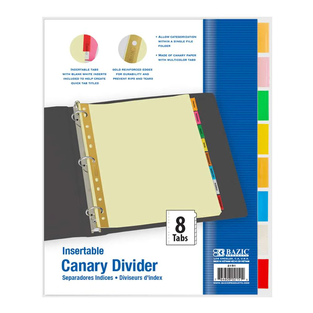 CANARY PAPER DIVIDERS W/8 INSERTABLE COLOR TABS