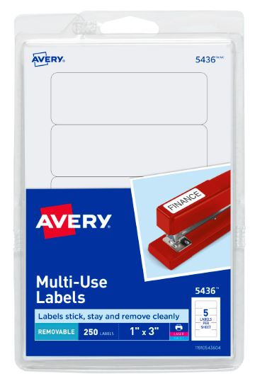Multi-Use Removable Labels 1" x 3" Print or Write White Pkg. 250