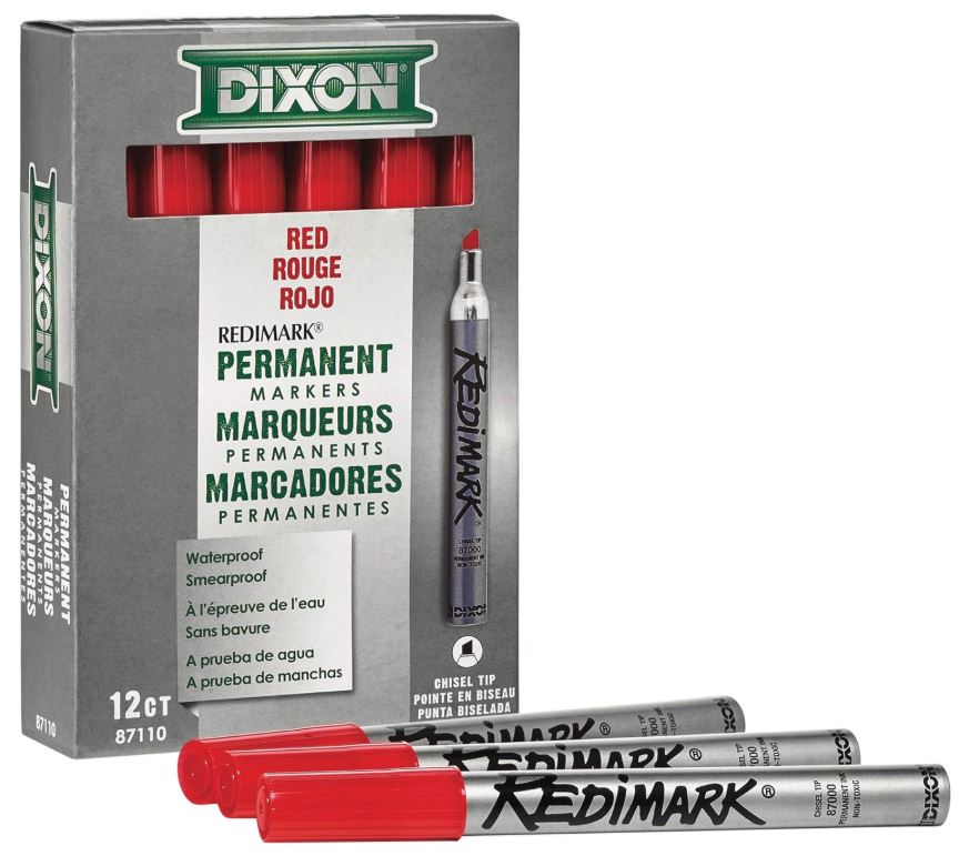 Industrial RediMark Permanent Markers Chisel Point Metal Barrel Red Cj. 12