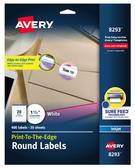 High Visibility Round Labels 1-1/2" Inkjet Printers Pkg. 400 - JA Riollano