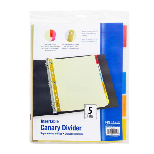 CANARY PAPER DIVIDERS W/5 INSERTABLE COLOR TABS