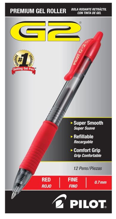 G2 Retractable Gel Pens Fine Point 0.7 mm Red Ink CJ. 12