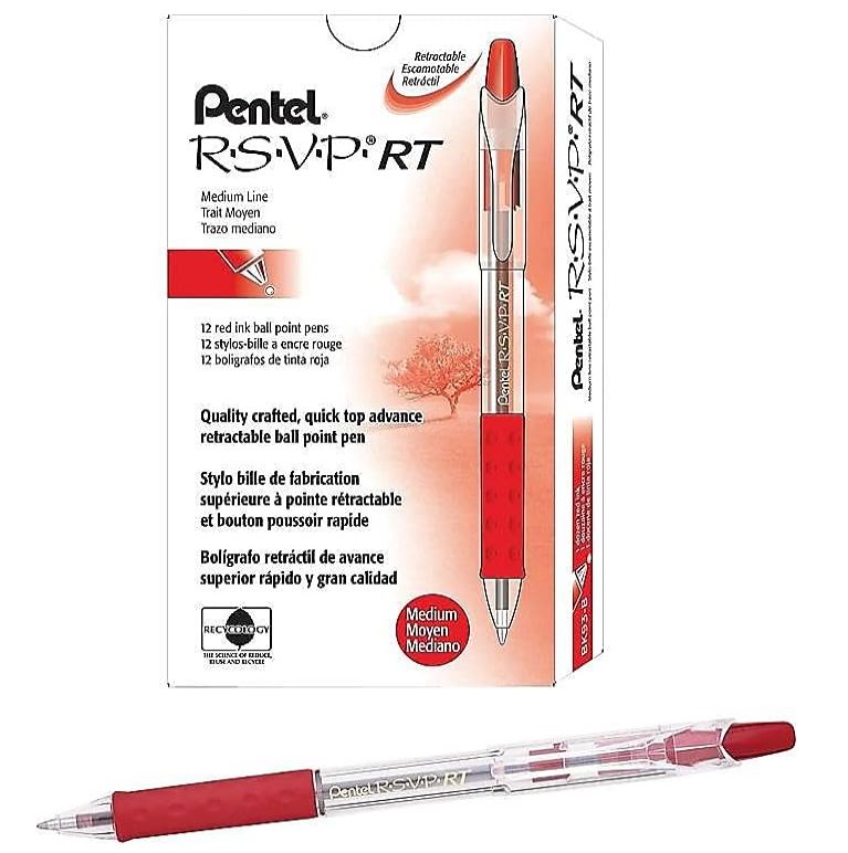 R.S.V.P. Stick Ballpoint Retractable Pen 1.0 mm Medium Red Cj. 12