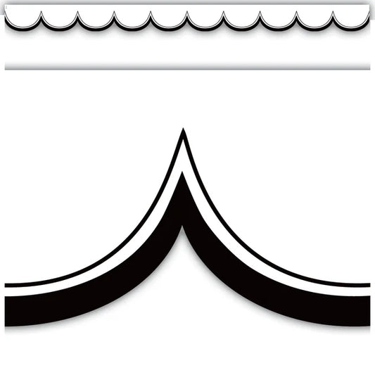 WHITE WITH BLACK SCALLOPED DIE-CUT BORDER