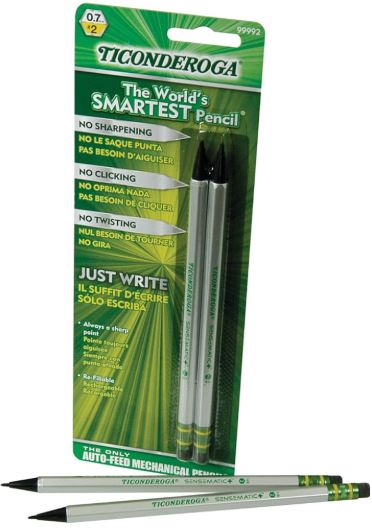 SenseMatic Pencil 0.7 mm Lead Diameter Silver/Black Barrel Pkg. 2