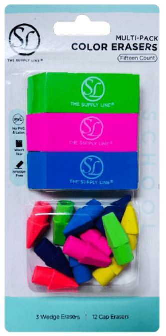 15CT ERASER SET 3 WED GE 12 CAP ERASERS NEON
