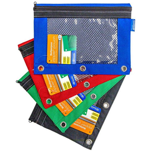 3-RING PENCIL POUCH W/ MESH WINDOW