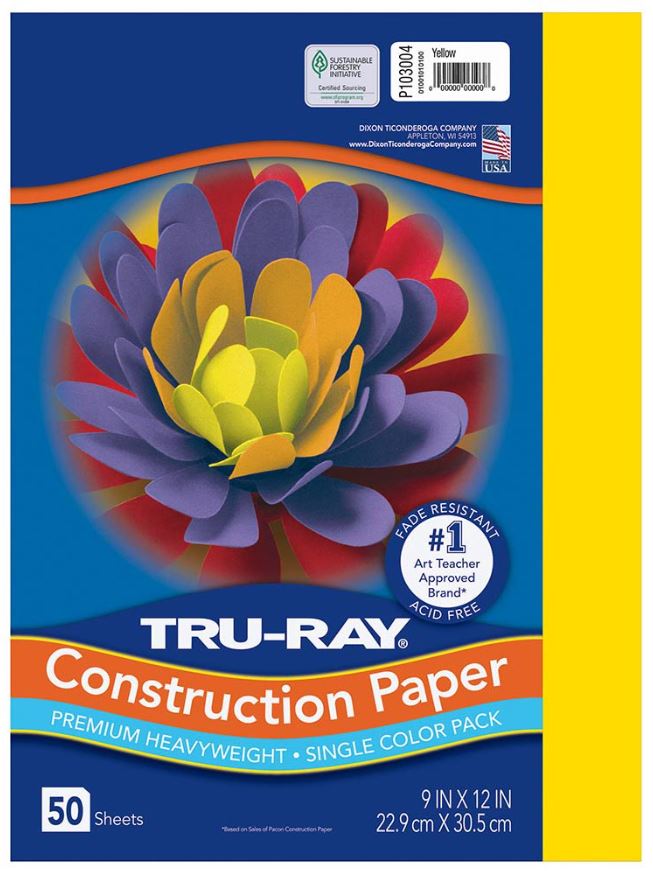 Construction Paper 50% Recycled 9" x 12" Yellow Pkg. 50