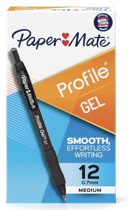 Paper Mate Profile Gel Pen Retractable 0.7 mm Medium Black Cj. 12