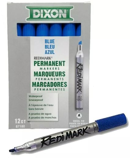 Industrial RediMark Permanent Markers Chisel Point Metal Barrel Blue Cj. 12