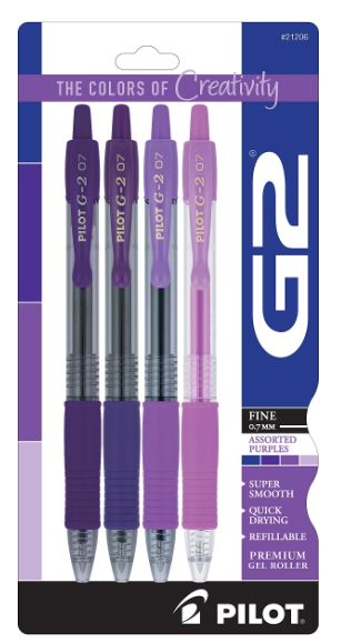 G2 Retractable Gel Pens Fine Point 0.7 mm Asst. Purple Ink Pkg. 4 - JA Riollano